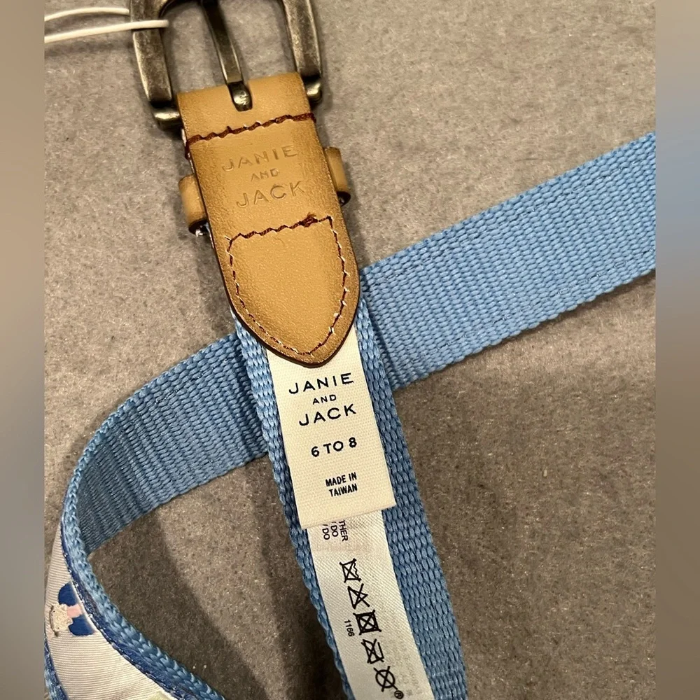 NEW Janie And Jack Belt Boys 6-8 Bunny Hipster White Blue Easter Cute